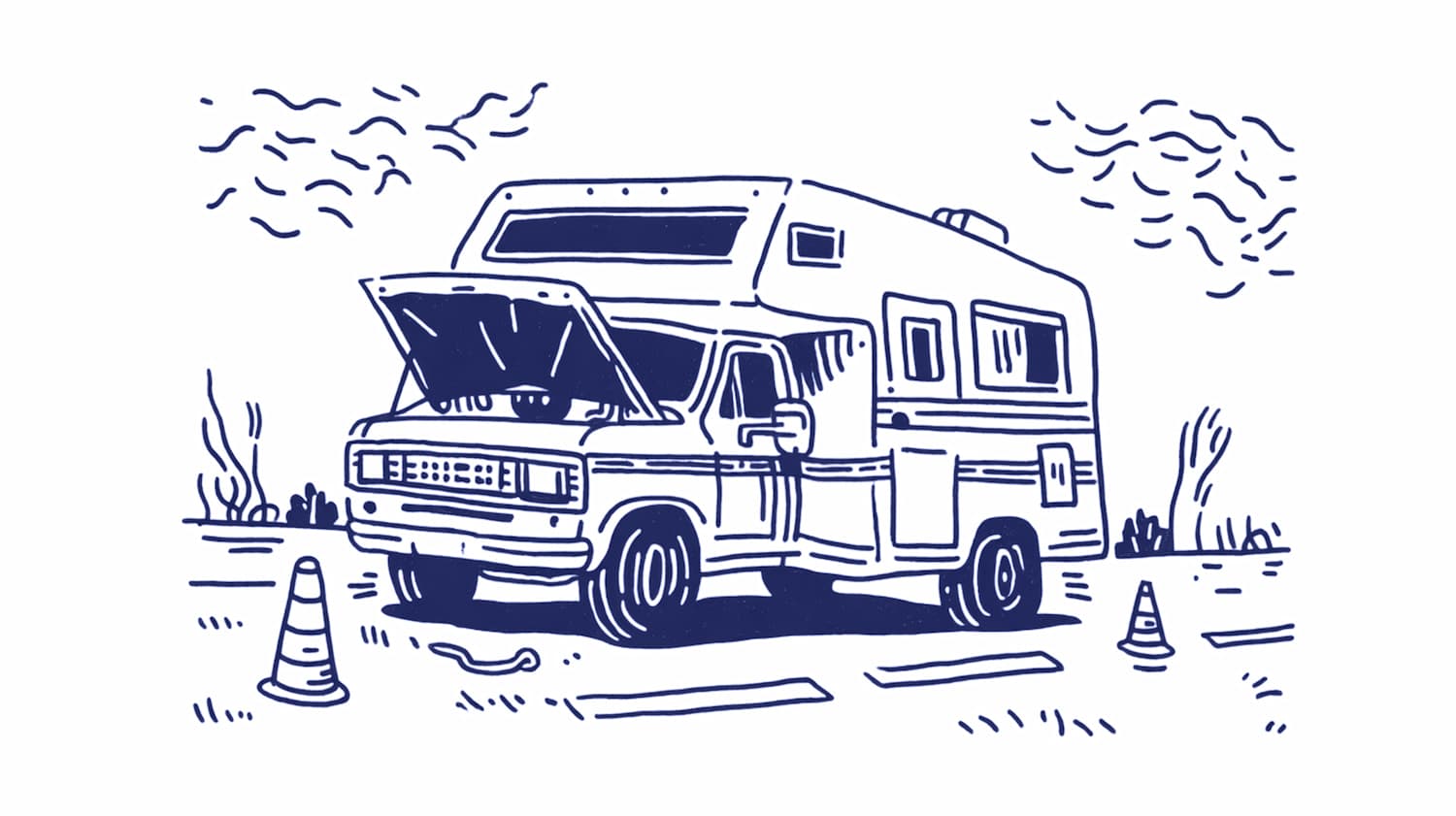 RV illustration with roadside assistance setup